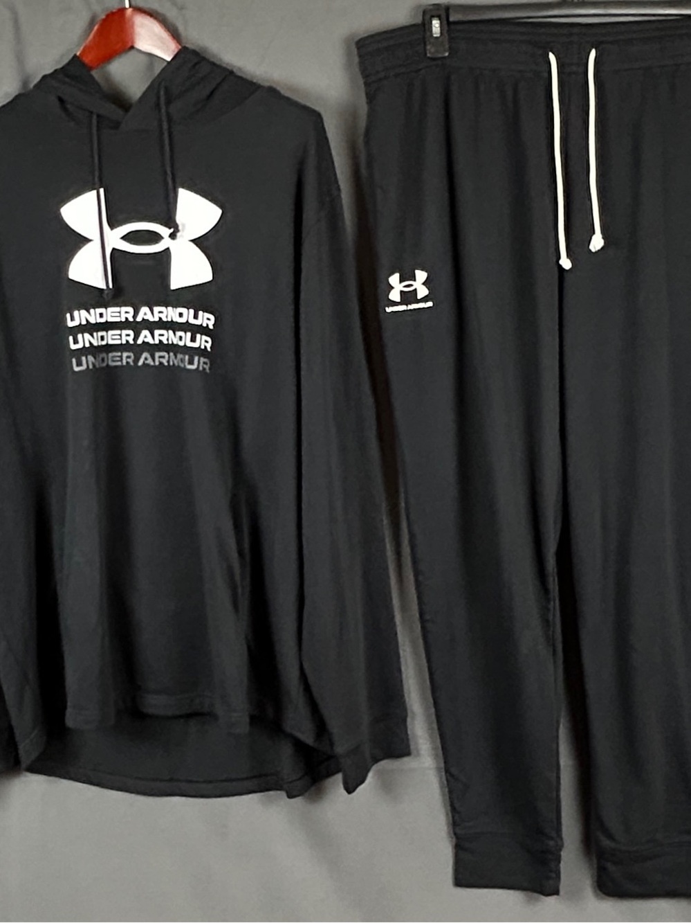 UNDER ARMOUR 1386047 1380843 RIVAL TERRY HOODIE + PANTS BLACK (SIZE 4XL 3XL)